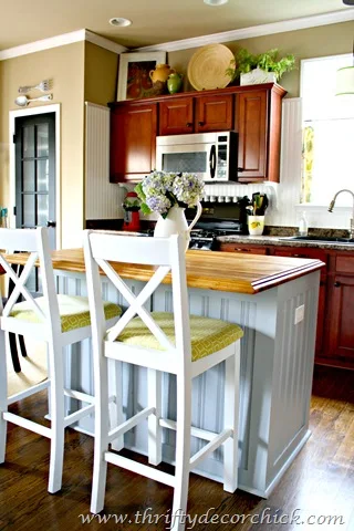 blue beadboard kitchen island
